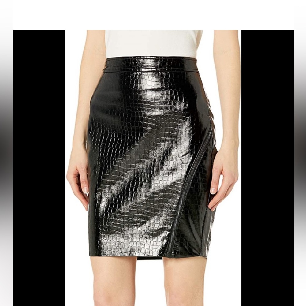 NWT Guess Maleka Croc Embossed Faux Leather Mini Skirt Black Size Large